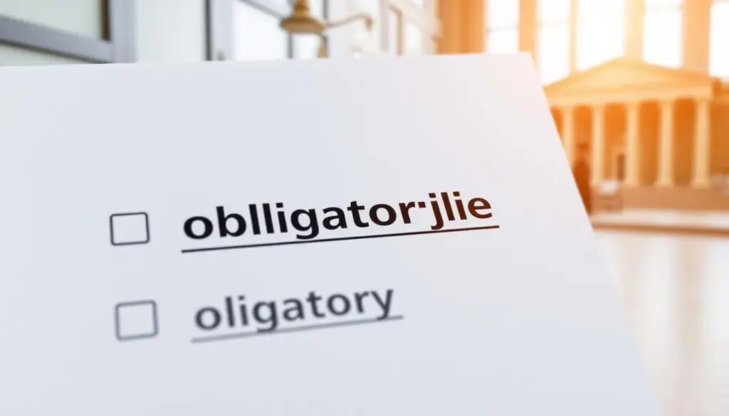 Dokument prawny z wyróżnionym słowem obligatoryjnie, pokazujący zastosowanie terminu obligatoryjnie co to znaczy w prawie Dokument prawny z wyróżnionym słowem obligatoryjnie, pokazujący zastosowanie terminu obligatoryjnie co to znaczy w prawie