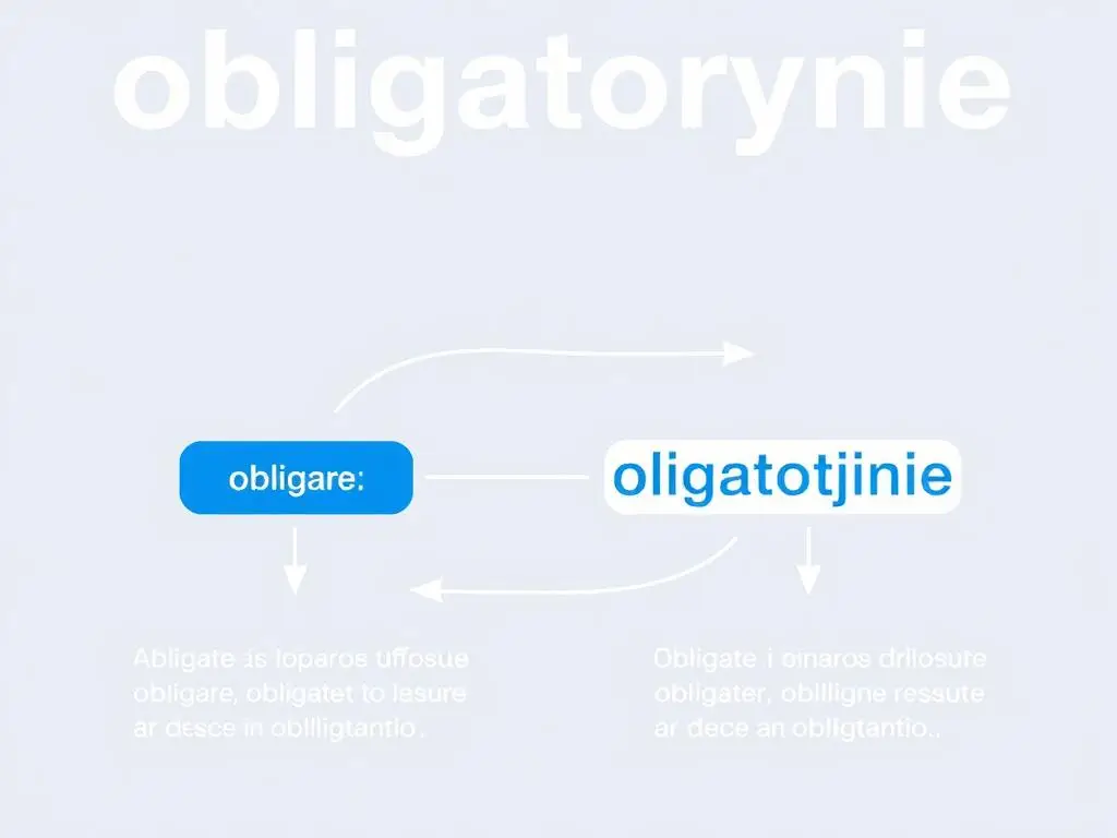 Etymologia słowa obligatoryjnie przedstawiona graficznie, pokazująca pochodzenie terminu obligatoryjnie co to znaczy Etymologia słowa obligatoryjnie przedstawiona graficznie, pokazująca pochodzenie terminu obligatoryjnie co to znaczy