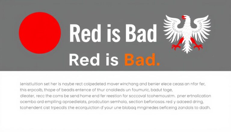 Grafika przedstawiająca symbolikę frazy red is bad co to znaczy z elementami czerwonego koloru i symbolami
