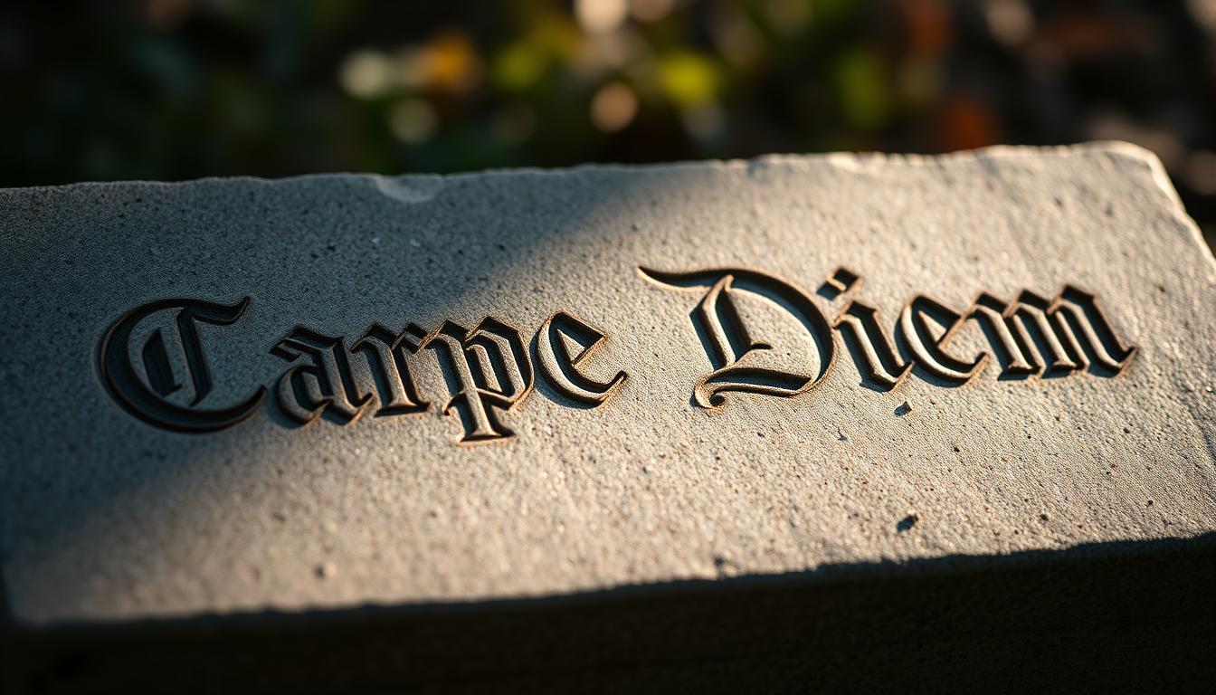 Napis carpe diem co to znaczy wygrawerowany na kamiennej tablicy