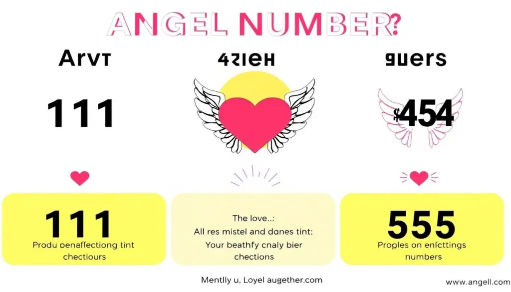 Graficzne porównanie różnych anielskich liczb (111, 222, 333, 444, 555) i ich znaczeń w kontekście miłości