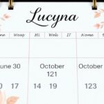 Kalendarz z zaznaczonymi datami imienin Lucyny - 30 czerwca, 17 października i 26 października