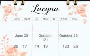 Kalendarz z zaznaczonymi datami imienin Lucyny - 30 czerwca, 17 października i 26 października