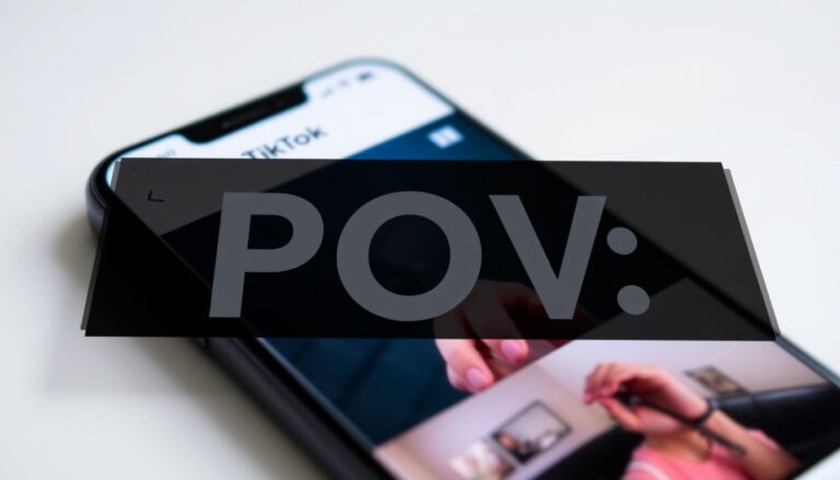 Napis POV na ekranie smartfona z otwartą aplikacją TikTok