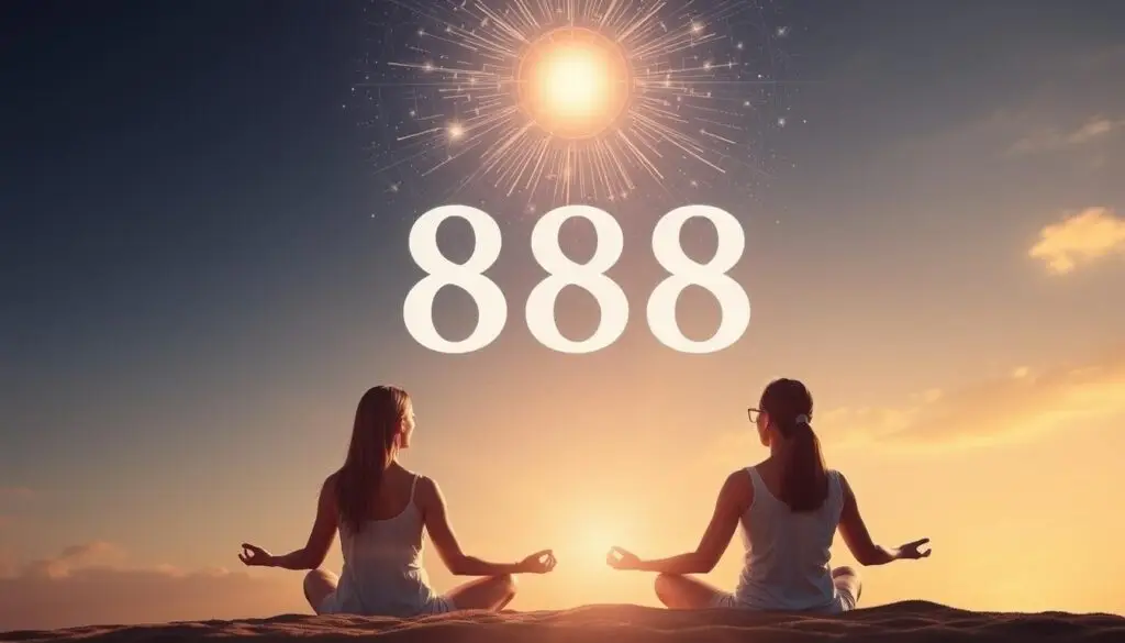 Para medytująca razem z symbolem 888 unoszącym się nad nimi, reprezentująca duchowy rozwój w związku