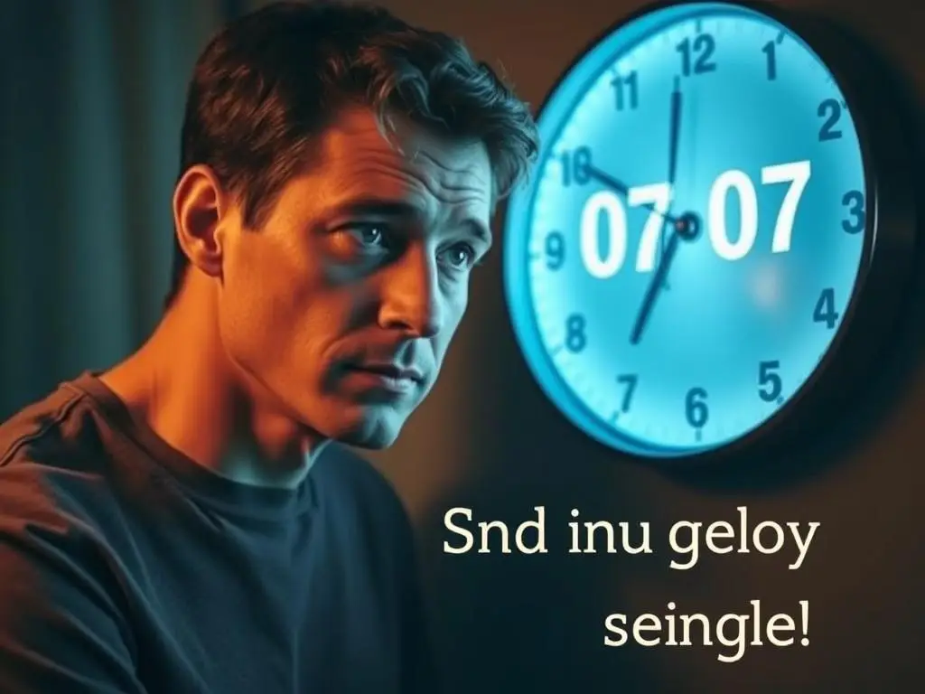 Samotna osoba patrząca na zegar pokazujący 07:07, symbolizująca 07 07 znaczenie dla singli Samotna osoba patrząca na zegar pokazujący 07:07, symbolizująca 07 07 znaczenie dla singli