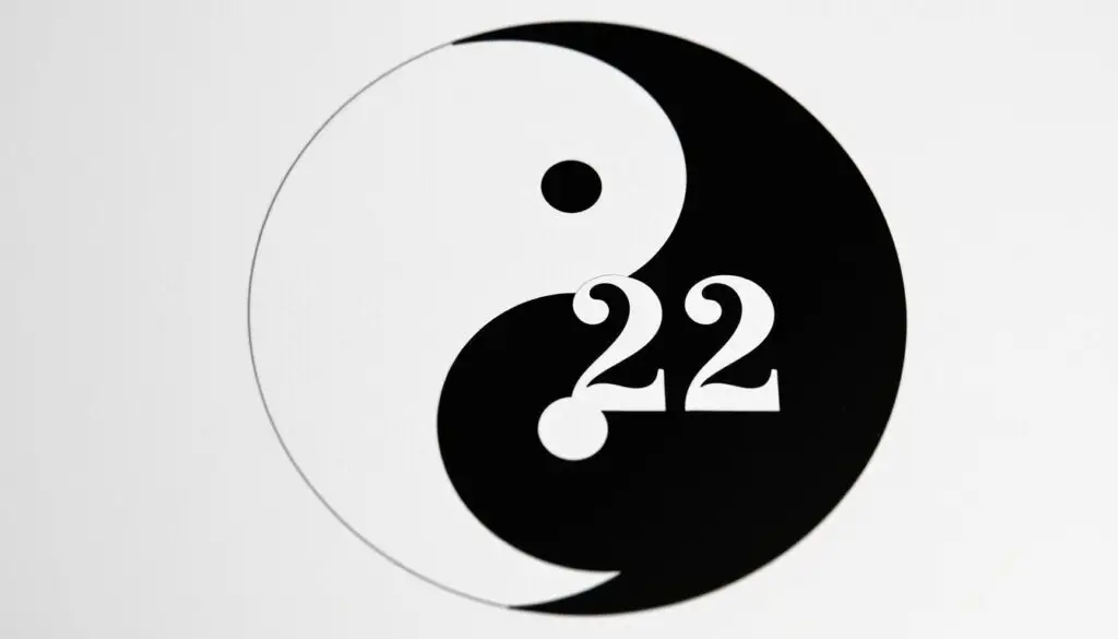 Symbol yin-yang z liczbą 222, reprezentujący pozytywne i negatywne aspekty
