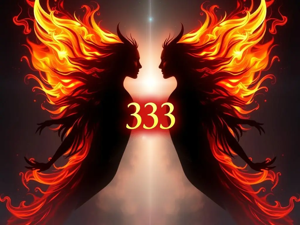 Symboliczne przedstawienie bliźniaczych płomieni z liczbą 333, ilustrujące 333 znaczenie w miłości w kontekście duchowego połączenia dusz