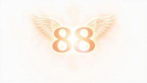Wizualizacja anielskiej liczby 888 otoczona symbolami duchowymi i świetlistą energią