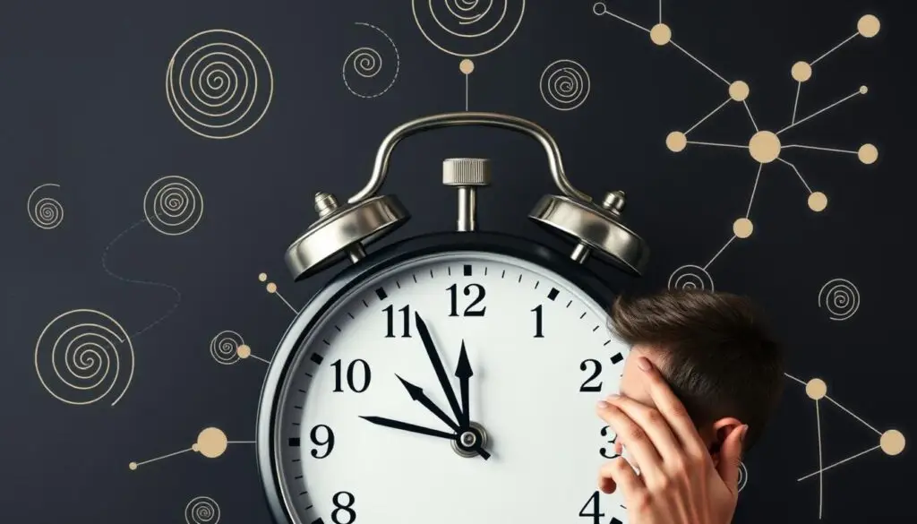 Zegar pokazujący 07:07 z symbolami synchroniczności, ilustrujący co oznacza godzina 7 07 Zegar pokazujący 07:07 z symbolami synchroniczności, ilustrujący co oznacza godzina 7 07