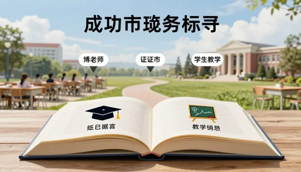 A visually appealing infographic illustrating the key steps to becoming a teacher, with a structured layout showcasing various elements. In the foreground, a large, open book with pages displaying icons of a bachelor's degree, postgraduate diploma, and subject matter symbols like a chalkboard and classroom. In the middle, a path winding through a serene educational landscape with classrooms and a university building, dotted with markers for each step: education, certification, and student teaching. The background features a bright sky, symbolizing opportunity and growth, with soft sunlight casting gentle shadows. The mood is inspirational and professional, aimed at conveying a clear roadmap to aspiring educators, while maintaining a polished, clean aesthetic.